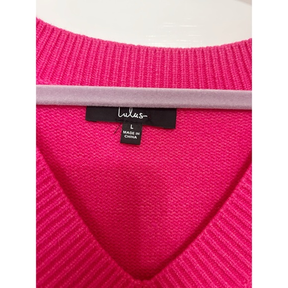 Lulu's Fuchsia V-Neck Sweater - Picture 3 of 4